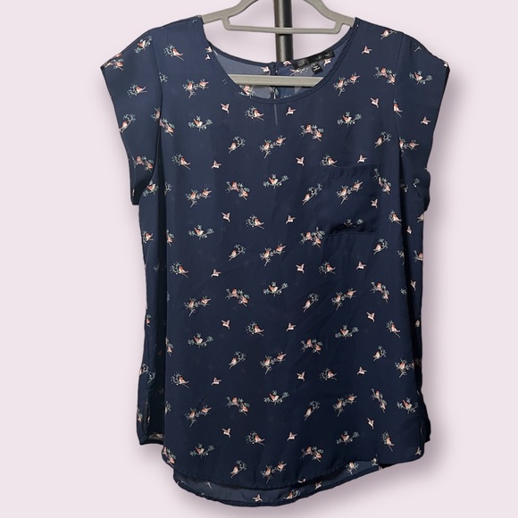 Sweet Rain Tops - S.R by Sweet Rain Navy Bird Blouse